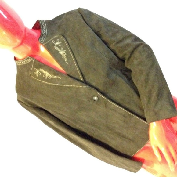 Womens Leather Blazer Brown  Embroidered Germany - Picture 1 of 5